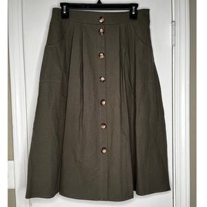 Olive green button midi skirt in large